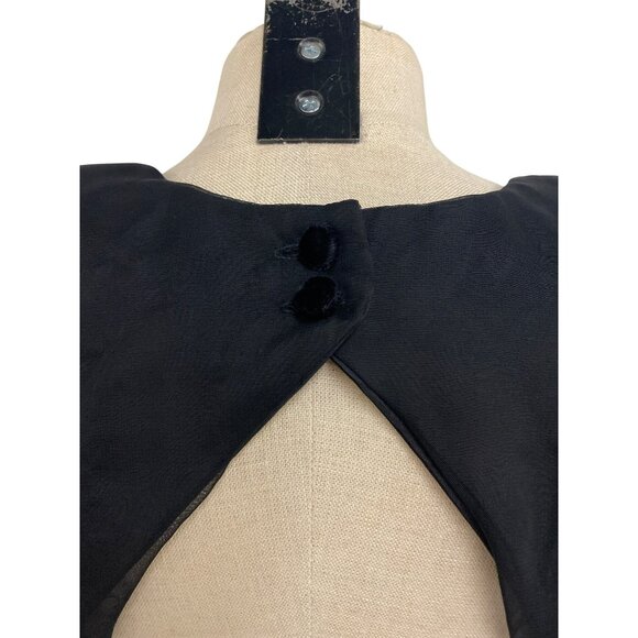 Vintage Steppin Out Black Velvet Evening Dress With Sheer Cap Sleeves and Beaded - Picture 10 of 13